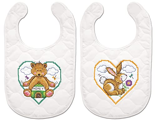 Design Works Crafts Janlynn Stamped for Cross Stitch Baby Bib Kit, Animal Hearts