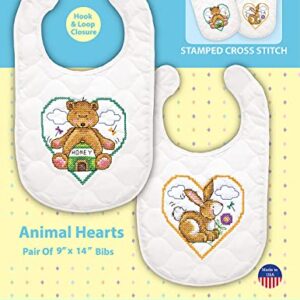 Design Works Crafts Janlynn Stamped for Cross Stitch Baby Bib Kit, Animal Hearts