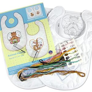 Design Works Crafts Janlynn Stamped for Cross Stitch Baby Bib Kit, Animal Hearts