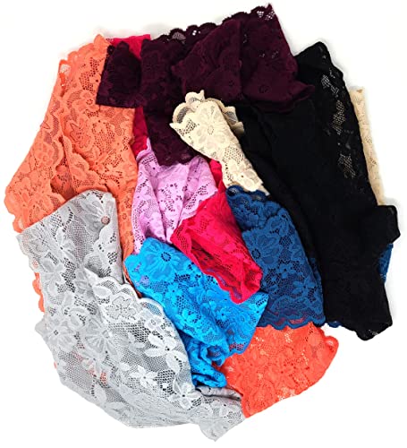 Sexy Basics Women's 10 Pack Lace Hipster Panties | Ultra Soft & Stretchy Hallowed Out Lace Seamless Panties (10 Pack - Assorted Grab Bag Solid Colors, Large)