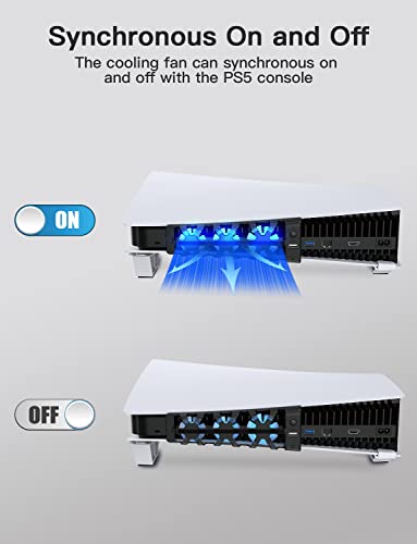 NexiGo PS5 Horizontal Stand with Slient Cooling Fan, [Auto On/Off], [Minimalist Design], Compatible with Playstation 5 Disc & Digital Editions, Built-in LED Light, Extra USB Port, Easy to Install