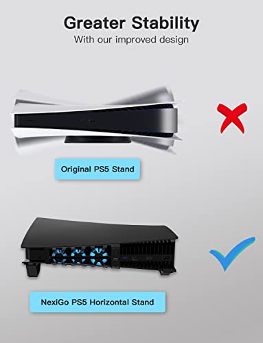 NexiGo PS5 Horizontal Stand with Slient Cooling Fan, [Auto On/Off], [Minimalist Design], Compatible with Playstation 5 Disc & Digital Editions, Built-in LED Light, Extra USB Port, Easy to Install