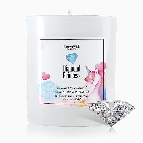 Diamond Princess Candle with Diamond Inside | Foreverwick Candles | Scented Soy Candles Gifts for Women Anniversary Candle | Anniversary Candles All-Natural Organic Soy Candle 14oz | 70h