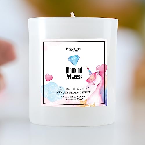 Diamond Princess Candle with Diamond Inside | Foreverwick Candles | Scented Soy Candles Gifts for Women Anniversary Candle | Anniversary Candles All-Natural Organic Soy Candle 14oz | 70h