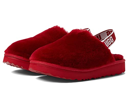 UGG Girls T Fluff Yeah Clog Slipper, Samba RED, 12 Little Kid