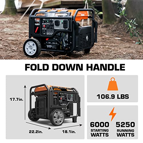 GENMAX Portable Inverter Generator, 6000W open frame Gas Powered High Speed Engine with Electric Start, Ultra Lightweight for Backup Home Use & Job Site，EPA Compliant (GM6000XiE)