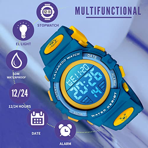 Kids Watch,Boys Watch for 3-15 Year Old Boys,Digital Sport Outdoor Multifunctional Chronograph LED 50 M Waterproof Alarm Calendar Analog Watch for Children with Silicone Band,Kids Gift