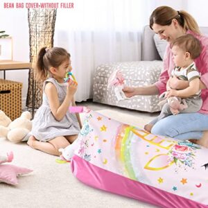 WERNNSAI Unicorn Stuffed Animal Storage - Double Sided Bean Bag Chairs Cover Only for Kids Girls Canvas Velvet Bean Bag Covers Toys Organizer Holder Unicorn Beanbag Seats (Stuffing Not Included)