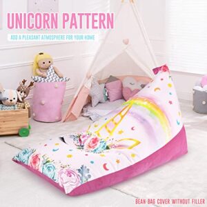 WERNNSAI Unicorn Stuffed Animal Storage - Double Sided Bean Bag Chairs Cover Only for Kids Girls Canvas Velvet Bean Bag Covers Toys Organizer Holder Unicorn Beanbag Seats (Stuffing Not Included)