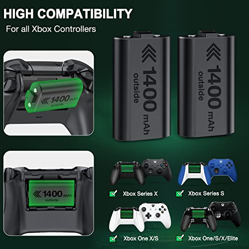 Xbox Controller Rechargeable Battery Pack for Xbox Series X|S, 2X1400mAH Xbox Battery Pack with 10FT USB C Charging Cable and Micro USB, Xbox One Controller Battery Pack for Xbox One/S/X/Elite