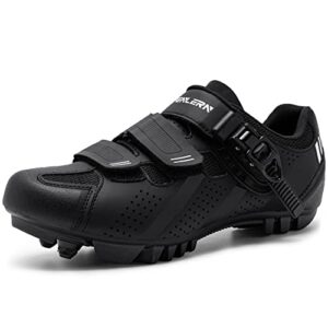 fenlern men's cycling shoes mountain bike shoes mtb with quick ratchet buckle indoor riding outdoor cycling compatible with 2-bolt cleats, black 9.5