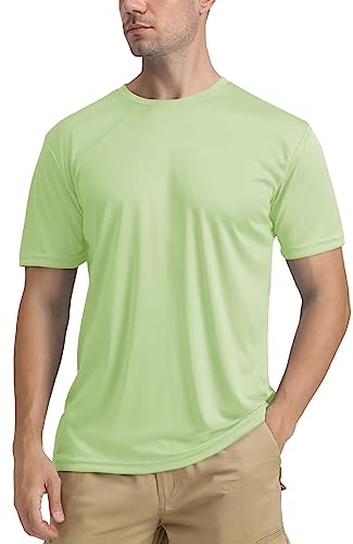 TACVASEN Mens Cycling Shirts Short Sleeve UPF 50+ UV Sun Protection Performance Tops Quick Dry Hiking Shirts Lightweight Workout Shirts for Men Light Green L