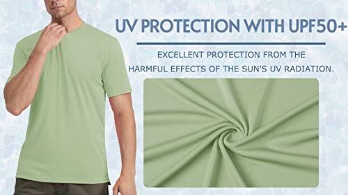 TACVASEN Mens Cycling Shirts Short Sleeve UPF 50+ UV Sun Protection Performance Tops Quick Dry Hiking Shirts Lightweight Workout Shirts for Men Light Green L