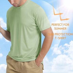 TACVASEN Mens Cycling Shirts Short Sleeve UPF 50+ UV Sun Protection Performance Tops Quick Dry Hiking Shirts Lightweight Workout Shirts for Men Light Green L