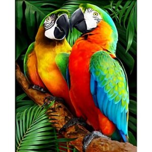 tucocoo colorful parrot paint by numbers kits 16x20inch canvas diy gift oil painting for kids, students, adults beginner with brushes and acrylic pigment-wildlife birds animal picture(without frame)