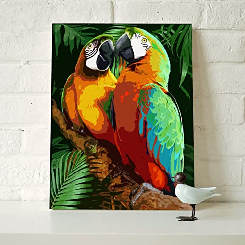 Tucocoo Colorful Parrot Paint by Numbers Kits 16x20inch Canvas DIY Gift Oil Painting for Kids, Students, Adults Beginner with Brushes and Acrylic Pigment-Wildlife Birds Animal Picture(Without Frame)