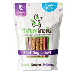 nature gnaws premium dog chew variety pack - tripe twists, beef jerky and bully sticks for dogs - long lasting dog chew treats - rawhide free dental bones