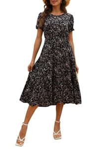 navins women floral print puff sleeve tiered a-line swing midi dress with pockets na1002 (l,black print)