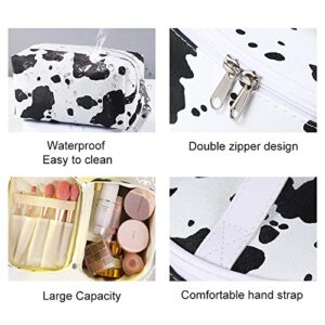 Veki 3 Pieces Set Makeup Bag Waterproof Cosmetic Bag Small Makeup Bags Organizer for Women and Girls with Milk Cow Animal Portable Toiletry Bag Mini Cute style Set Travel Pouch Bags (Cow)