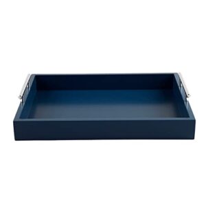 JJSQYLAN Wooden Serving Tray with Handles Rectangle Breakfast Tray for Coffee Table Decorative Ottoman Tray 16”x 12” for All Occasion's (Blue)