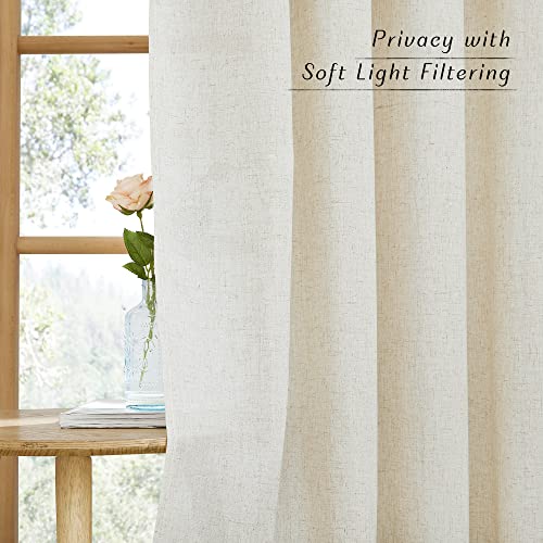 NICETOWN Natural Linen Curtains 84 inch Long 2 Panels Set, Grommet Top Thick Linen Burlap Semi Sheer Vertical Drapes Privacy Assured with Light Filtering for Bedroom/Living Room, W55 x L84