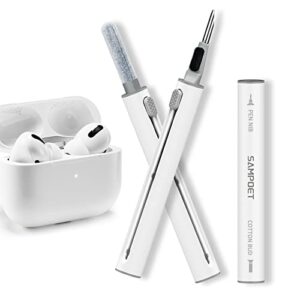 sampoet 4-in-1 airpods cleaner kit, new generation multifunctional airpods cleaner with soft brush for earbud, headphone, keyboards, camera, mobile phone (white 1 pack)