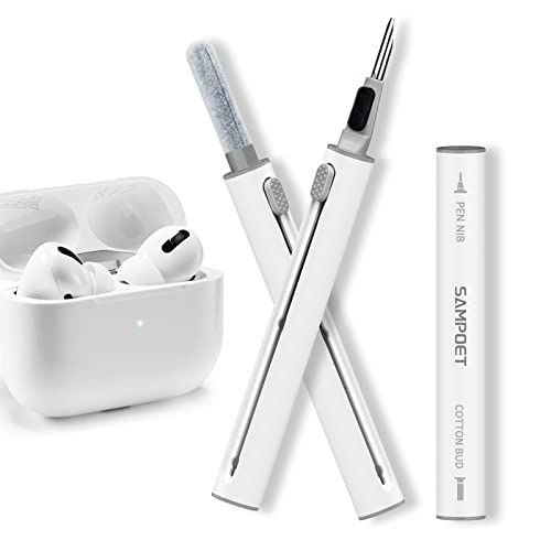 Sampoet 4-in-1 AirPods Cleaner Kit, New Generation Multifunctional Airpods Cleaner with Soft Brush for Earbud, Headphone, Keyboards, Camera, Mobile Phone (White 1 Pack)