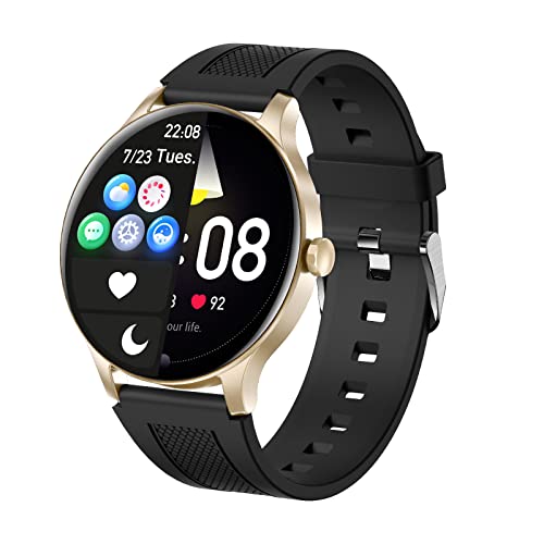 LiveGo Smart Watch for Men Women, 2023 1.3" IP68 Waterproof Smartwatch for Android Phones Compatible iOS iPhone, Activity Fitness Tracker with Heart Rate Blood Pressure Oxygen Sleep Monitor, Gold