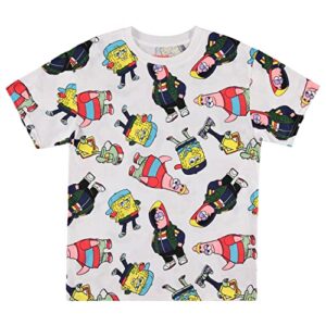 mens spongebob squarepants classic shirt - spongebob, patrick, squidward & krusty krab allover print t-shirt (white, x-large)