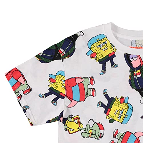 Mens Spongebob Squarepants Classic Shirt - Spongebob, Patrick, Squidward & Krusty Krab Allover Print T-Shirt (White, X-Large)