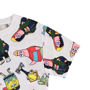 Mens Spongebob Squarepants Classic Shirt - Spongebob, Patrick, Squidward & Krusty Krab Allover Print T-Shirt (White, Medium)
