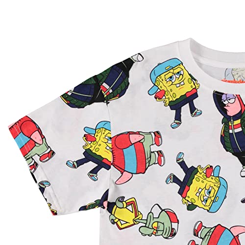 Mens Spongebob Squarepants Classic Shirt - Spongebob, Patrick, Squidward & Krusty Krab Allover Print T-Shirt (White, Medium)