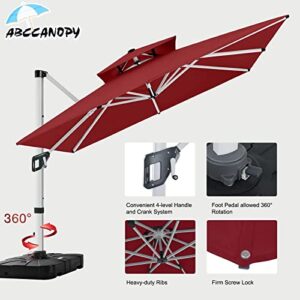 ABCCANOPY 9FT Cantilever Patio Umbrella Double Top Square Umbrella Outdoor Offset Umbrella with 360° Rotation,Burgundy