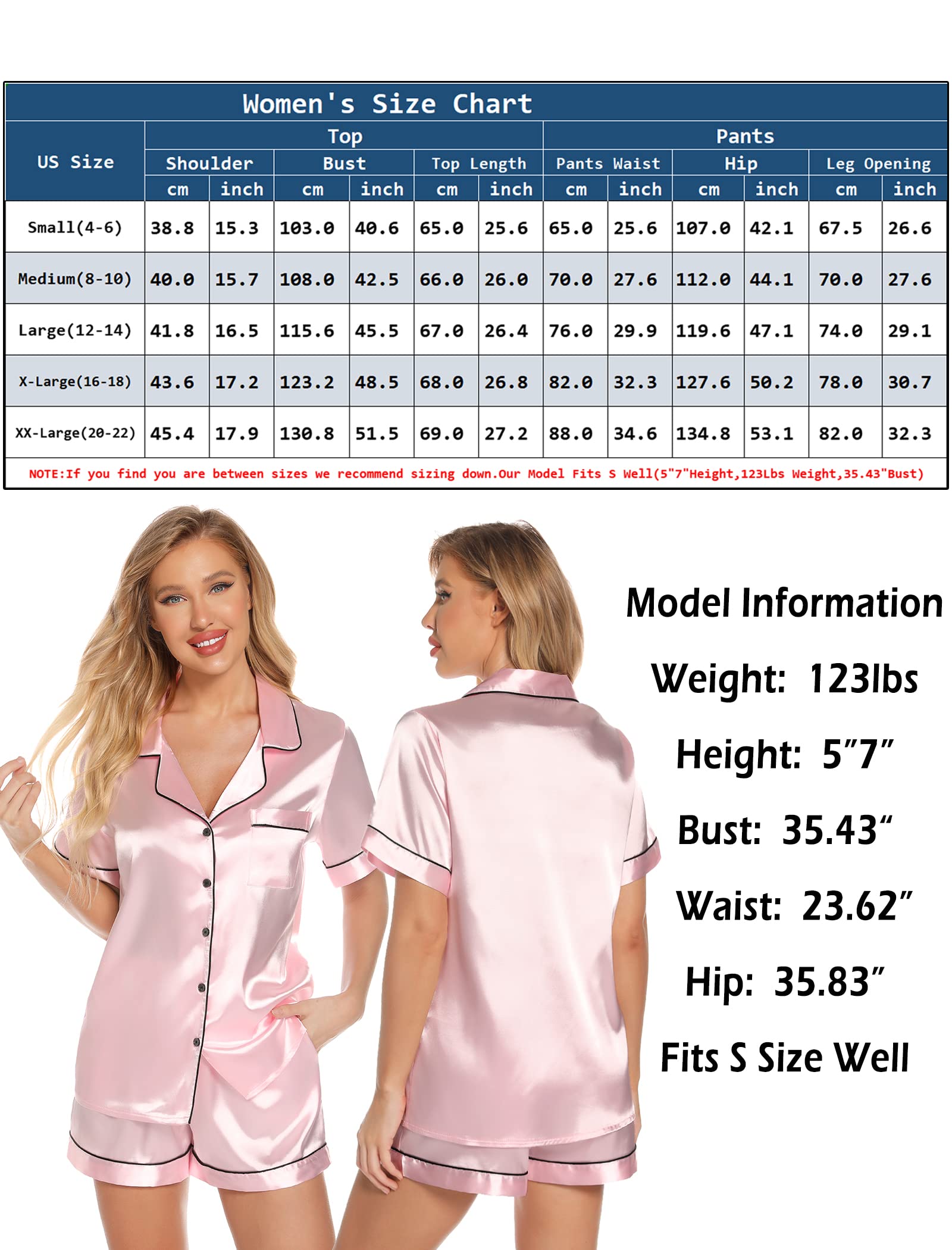 Leikar Womens Silk Satin Pajamas Shorts Set Bride Pajamas Button Down Pjs Loungewear Set S-XXL Pink