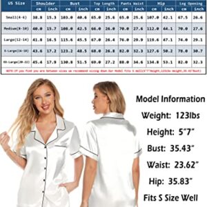 Leikar Womens Silk Satin Pajamas Shorts Set Bride Pajamas Button Down Pjs Loungewear Set S-XXL White