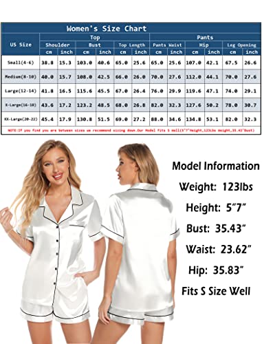 Leikar Womens Silk Satin Pajamas Shorts Set Bride Pajamas Button Down Pjs Loungewear Set S-XXL White