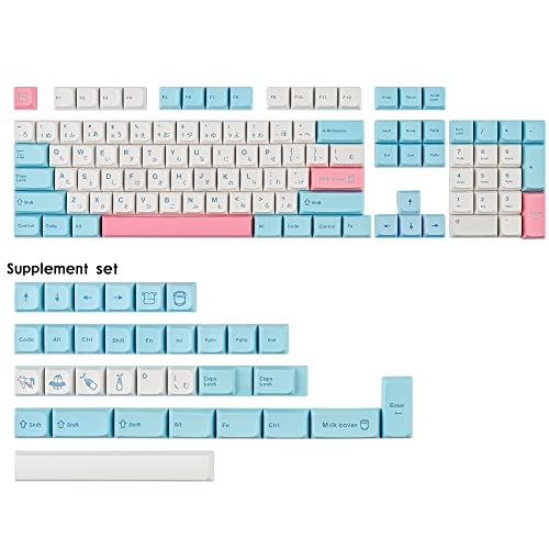 WHYSP PBT XDA Japanese Keycaps 136 Keys Dye-sub Cute Keycaps Set for 61 64 68 87 104 108 Mechanical Gaming Keyboard Keycaps Cherry MX Switches(Milk Cover)