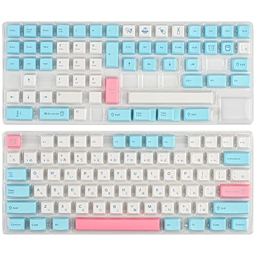 WHYSP PBT XDA Japanese Keycaps 136 Keys Dye-sub Cute Keycaps Set for 61 64 68 87 104 108 Mechanical Gaming Keyboard Keycaps Cherry MX Switches(Milk Cover)