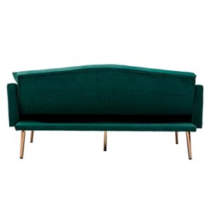 ORRD Velvet Sofa, Accent Couch Loveseat Sleeper Bed Tufted Sofa with Rose Gold Metal Feet with 2 Pillows for Living Room, Bedroom, Small Space (Green)