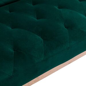 ORRD Velvet Sofa, Accent Couch Loveseat Sleeper Bed Tufted Sofa with Rose Gold Metal Feet with 2 Pillows for Living Room, Bedroom, Small Space (Green)