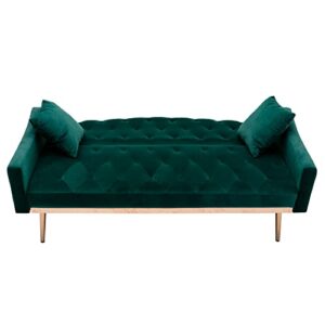 ORRD Velvet Sofa, Accent Couch Loveseat Sleeper Bed Tufted Sofa with Rose Gold Metal Feet with 2 Pillows for Living Room, Bedroom, Small Space (Green)