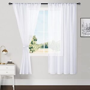 hiasan white sheer curtains for bedroom with tiebacks, lightweight airy breathable voile drapes light filtering rod pocket window curtains for living room, nursery, w52 x l63, 2 soft panels