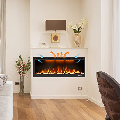 Dreamflame Electric Fireplace 42 inch, Recessed Wall Mounted Fireplace Heater, Linear in-Wall Fireplace, Logs & Crystal Options, 750/1500W, Black (42")
