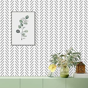 Erfoni Black and White Peel and Stick Wallpaper Modern Herringbone Contact Paper for Bathroom 17.7inch x 78.7inch Geometric Removable Wall Paper Peel and Stick Strip Self Adhesive Contact Paper