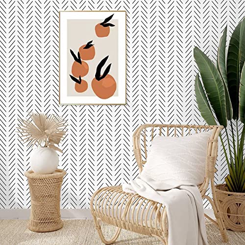 Erfoni Black and White Peel and Stick Wallpaper Modern Herringbone Contact Paper for Bathroom 17.7inch x 78.7inch Geometric Removable Wall Paper Peel and Stick Strip Self Adhesive Contact Paper