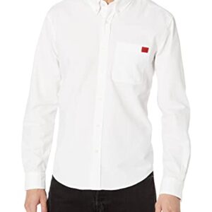 HUGO Boss Mens Slim Fit Long Sleeve Oxford Button Down Dress Shirt, Ultra White, Medium US