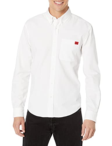 HUGO Boss Mens Slim Fit Long Sleeve Oxford Button Down Dress Shirt, Ultra White, Medium US