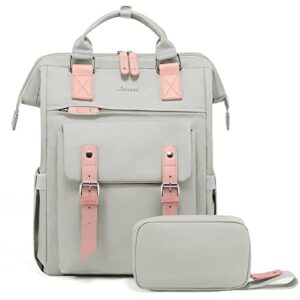 lovevook laptop backpack for women work travel commuter backpack purse, college nursing backpack business computer bag doctor nurse bags, 15.6 inch, light grey-pink