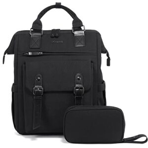 lovevook laptop backpack for women work travel commuter backpack business computer bag doctor nurse bags college backpack purse, 15.6 inch, black-black