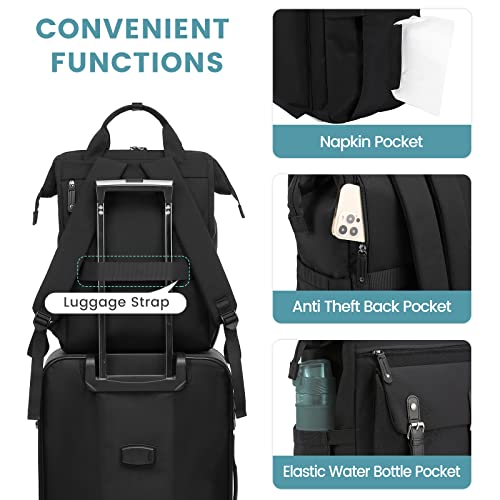LOVEVOOK Laptop Backpack for Women Work Travel Commuter Backpack Business Computer Bag Doctor Nurse Bags College Backpack Purse, 15.6 Inch, Black-black